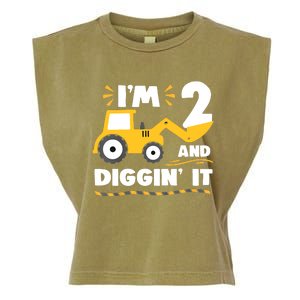 Construction Excavator 2 Years Old 2nd Birthday Garment-Dyed Women's Muscle Tee