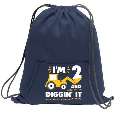 Construction Excavator 2 Years Old 2nd Birthday Sweatshirt Cinch Pack Bag