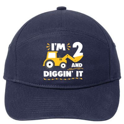 Construction Excavator 2 Years Old 2nd Birthday 7-Panel Snapback Hat