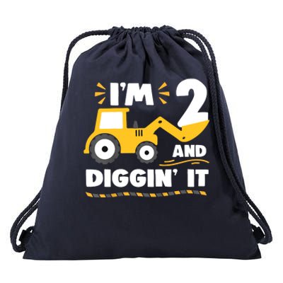 Construction Excavator 2 Years Old 2nd Birthday Drawstring Bag