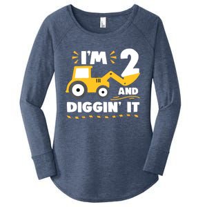 Construction Excavator 2 Years Old 2nd Birthday Women's Perfect Tri Tunic Long Sleeve Shirt