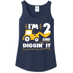 Construction Excavator 2 Years Old 2nd Birthday Ladies Essential Tank