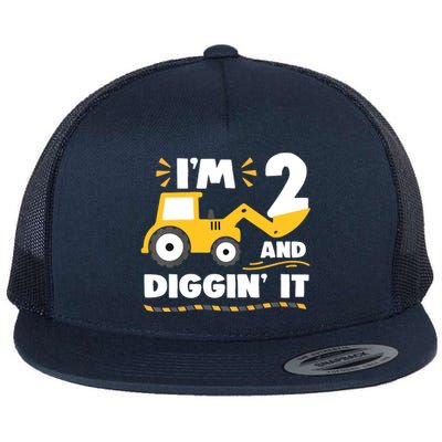 Construction Excavator 2 Years Old 2nd Birthday Flat Bill Trucker Hat