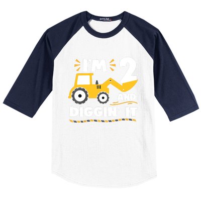 Construction Excavator 2 Years Old 2nd Birthday Baseball Sleeve Shirt