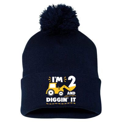 Construction Excavator 2 Years Old 2nd Birthday Pom Pom 12in Knit Beanie