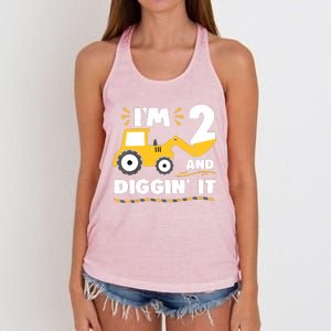 Construction Excavator 2 Years Old 2nd Birthday Women's Knotted Racerback Tank