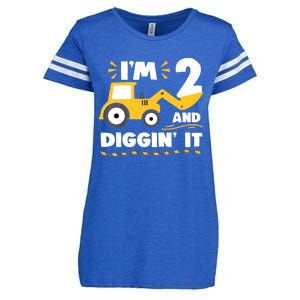 Construction Excavator 2 Years Old 2nd Birthday Enza Ladies Jersey Football T-Shirt