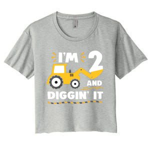 Construction Excavator 2 Years Old 2nd Birthday Women's Crop Top Tee