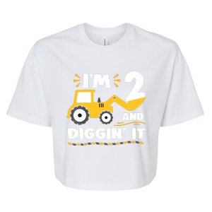 Construction Excavator 2 Years Old 2nd Birthday Bella+Canvas Jersey Crop Tee