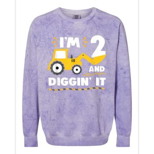 Construction Excavator 2 Years Old 2nd Birthday Boy Gift Colorblast Crewneck Sweatshirt