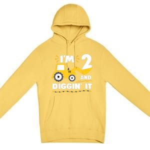 Construction Excavator 2 Years Old 2nd Birthday Boy Gift Premium Pullover Hoodie