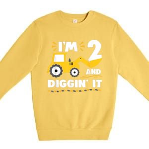 Construction Excavator 2 Years Old 2nd Birthday Boy Gift Premium Crewneck Sweatshirt