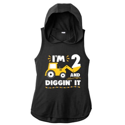 Construction Excavator 2 Years Old 2nd Birthday Boy Gift Ladies PosiCharge Tri-Blend Wicking Draft Hoodie Tank