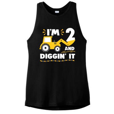 Construction Excavator 2 Years Old 2nd Birthday Boy Gift Ladies PosiCharge Tri-Blend Wicking Tank