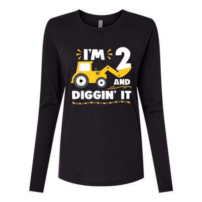 Construction Excavator 2 Years Old 2nd Birthday Boy Gift Womens Cotton Relaxed Long Sleeve T-Shirt