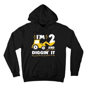 Construction Excavator 2 Years Old 2nd Birthday Boy Gift Hoodie