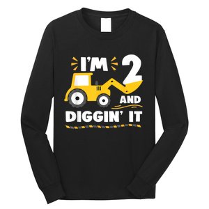 Construction Excavator 2 Years Old 2nd Birthday Boy Gift Long Sleeve Shirt