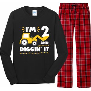 Construction Excavator 2 Years Old 2nd Birthday Boy Gift Long Sleeve Pajama Set