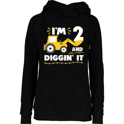 Construction Excavator 2 Years Old 2nd Birthday Boy Gift Womens Funnel Neck Pullover Hood