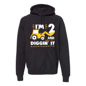 Construction Excavator 2 Years Old 2nd Birthday Boy Gift Premium Hoodie