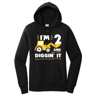 Construction Excavator 2 Years Old 2nd Birthday Boy Gift Women's Pullover Hoodie