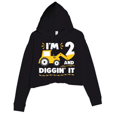 Construction Excavator 2 Years Old 2nd Birthday Boy Gift Crop Fleece Hoodie