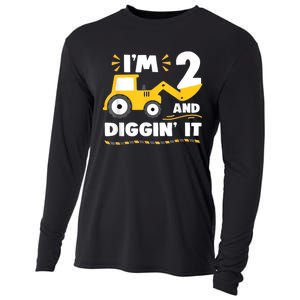 Construction Excavator 2 Years Old 2nd Birthday Boy Gift Cooling Performance Long Sleeve Crew