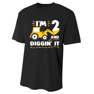 Construction Excavator 2 Years Old 2nd Birthday Boy Gift Performance Sprint T-Shirt