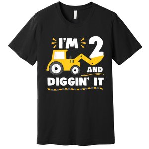 Construction Excavator 2 Years Old 2nd Birthday Boy Gift Premium T-Shirt