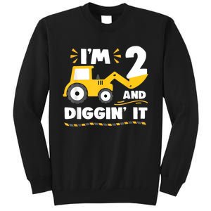 Construction Excavator 2 Years Old 2nd Birthday Boy Gift Tall Sweatshirt