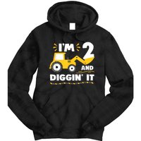 Construction Excavator 2 Years Old 2nd Birthday Boy Gift Tie Dye Hoodie