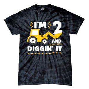 Construction Excavator 2 Years Old 2nd Birthday Boy Gift Tie-Dye T-Shirt