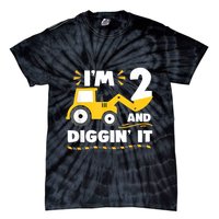 Construction Excavator 2 Years Old 2nd Birthday Boy Gift Tie-Dye T-Shirt