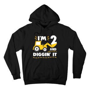 Construction Excavator 2 Years Old 2nd Birthday Boy Gift Tall Hoodie