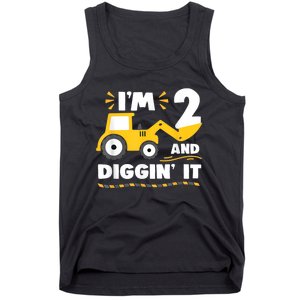 Construction Excavator 2 Years Old 2nd Birthday Boy Gift Tank Top