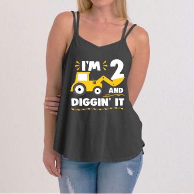 Construction Excavator 2 Years Old 2nd Birthday Boy Gift Women's Strappy Tank