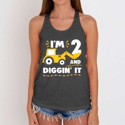 Construction Excavator 2 Years Old 2nd Birthday Boy Gift Women's Knotted Racerback Tank