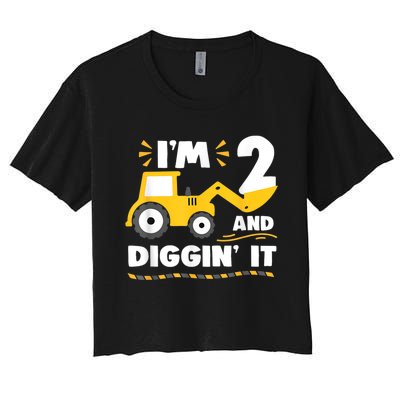 Construction Excavator 2 Years Old 2nd Birthday Boy Gift Women's Crop Top Tee