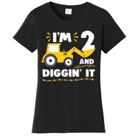 Construction Excavator 2 Years Old 2nd Birthday Boy Gift Women's T-Shirt