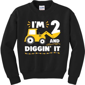 Construction Excavator 2 Years Old 2nd Birthday Boy Gift Kids Sweatshirt