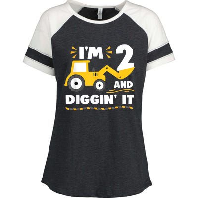 Construction Excavator 2 Years Old 2nd Birthday Boy Gift Enza Ladies Jersey Colorblock Tee