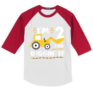 Construction Excavator 2 Years Old 2nd Birthday Boy Gift Kids Colorblock Raglan Jersey