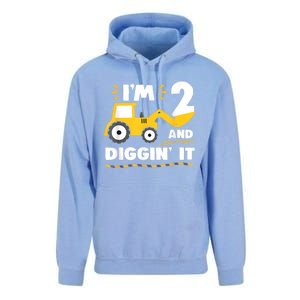 Construction Excavator 2 Years Old 2nd Birthday Boy Gift Unisex Surf Hoodie