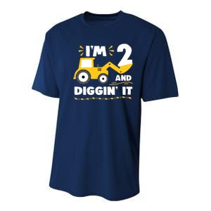 Construction Excavator 2 Years Old 2nd Birthday Boy Youth Performance Sprint T-Shirt