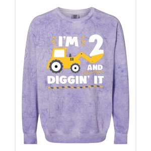 Construction Excavator 2 Years Old 2nd Birthday Colorblast Crewneck Sweatshirt