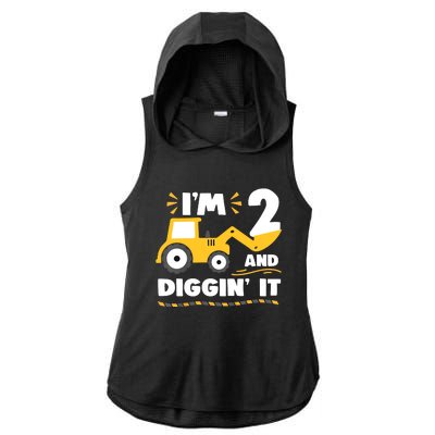 Construction Excavator 2 Years Old 2nd Birthday Ladies PosiCharge Tri-Blend Wicking Draft Hoodie Tank