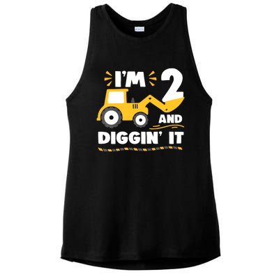 Construction Excavator 2 Years Old 2nd Birthday Ladies PosiCharge Tri-Blend Wicking Tank