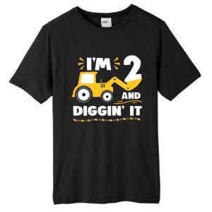 Construction Excavator 2 Years Old 2nd Birthday Tall Fusion ChromaSoft Performance T-Shirt