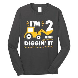 Construction Excavator 2 Years Old 2nd Birthday Long Sleeve Shirt