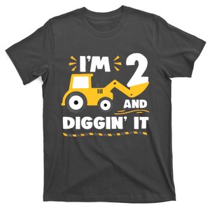 Construction Excavator 2 Years Old 2nd Birthday T-Shirt